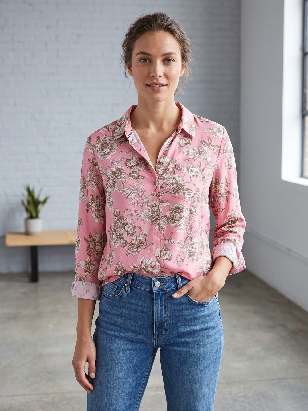 Tommy Hilfiger Pink Floral Collared Button-Down Shirt